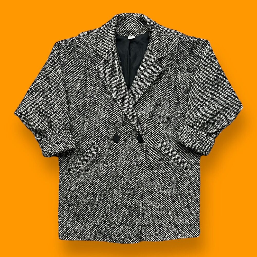 Vintage Wool Coat Heavy Jacket 70s 80s Gray Black Pea Coat